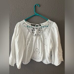 H&M White Eyelet Cropped Blouse